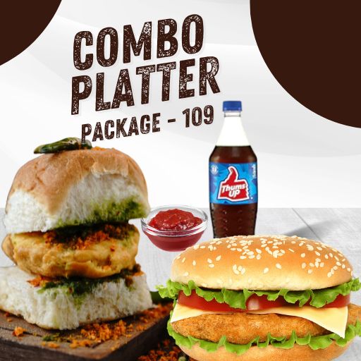 Combo @ just 109/- : Veg.Burger + Vadapav (oil) + Thumsup (250 ml.)